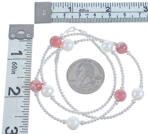 Rhodochrosite Fresh Water Pearl Sterling Silver Bead Necklace BX118727